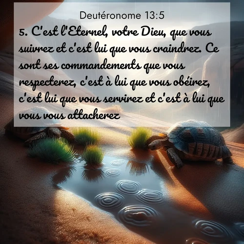 Segond21 Deutéronome  ; image nature: image avec le verset biblique :C&#039;est l&#039;Eternel, votre Dieu, que vous suivrez et c&#039;est lui que vous craindrez. Ce sont ses commandements que vous respecterez, c&#039;est à lui que vous obéirez, c&#039;est lui que vous servirez et c&#039;est à lui que vous vous attacherez. ;  ; 13:5