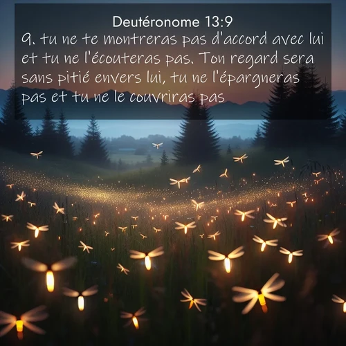 Segond21 Deutéronome  ; image nature: image avec le verset biblique :tu ne te montreras pas d&#039;accord avec lui et tu ne l&#039;écouteras pas. Ton regard sera sans pitié envers lui, tu ne l&#039;épargneras pas et tu ne le couvriras pas. ;  ; 13:9
