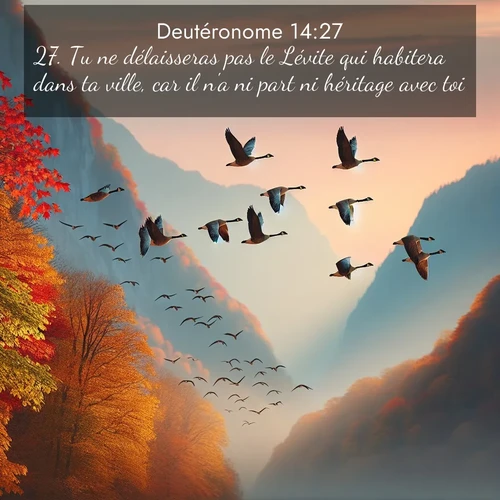 Segond21 Deutéronome  ; image nature: image avec le verset biblique :Tu ne délaisseras pas le Lévite qui habitera dans ta ville, car il n&#039;a ni part ni héritage avec toi. ;  ; 14:27