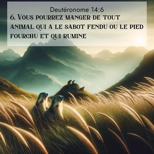Segond21 Deutéronome  ; image nature: image avec le verset biblique :Vous pourrez manger de tout animal qui a le sabot fendu ou le pied fourchu et qui rumine. ;  ; 14:6
