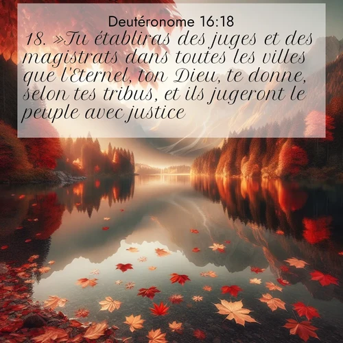 Segond21 Deutéronome  ; image nature: image avec le verset biblique :»Tu établiras des juges et des magistrats dans toutes les villes que l&#039;Eternel, ton Dieu, te donne, selon tes tribus, et ils jugeront le peuple avec justice. ;  ; 16:18