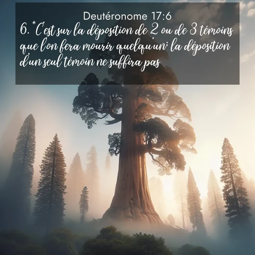 Segond21 Deutéronome  ; image nature: image avec le verset biblique :*C&#039;est sur la déposition de 2 ou de 3 témoins que l&#039;on fera mourir quelqu&#039;un; la déposition d&#039;un seul témoin ne suffira pas. ;  ; 17:6