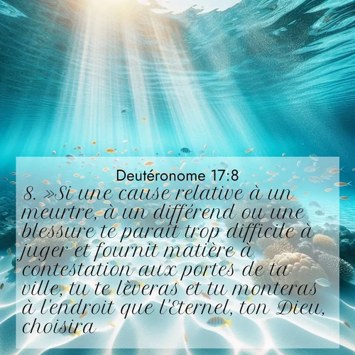 Segond21 Deutéronome  ; image nature: image avec le verset biblique :»Si une cause relative à un meurtre, à un différend ou une blessure te paraît trop difficile à juger et fournit matière à contestation aux portes de ta ville, tu te lèveras et tu monteras à l&#039;endroit que l&#039;Eternel, ton Dieu, choisira. ;  ; 17:8