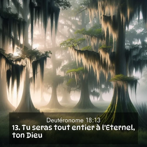 Segond21 Deutéronome  ; image nature: image avec le verset biblique :Tu seras tout entier à l&#039;Eternel, ton Dieu. ;  ; 18:13
