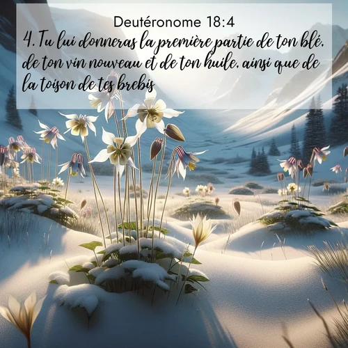 Segond21 Deutéronome  ; image nature: image avec le verset biblique :Tu lui donneras la première partie de ton blé, de ton vin nouveau et de ton huile, ainsi que de la toison de tes brebis. ;  ; 18:4