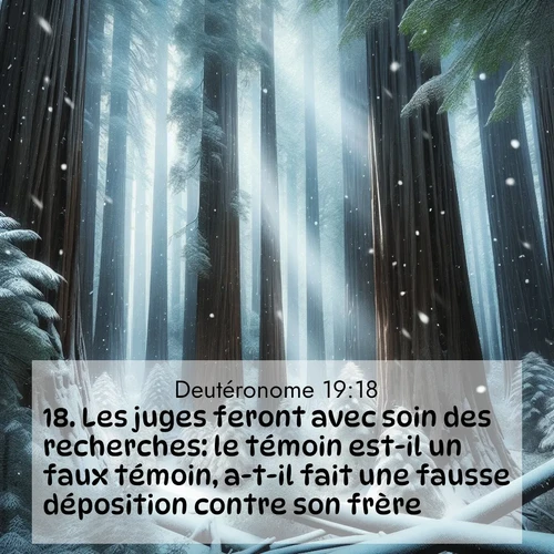 Segond21 Deutéronome  ; image nature: image avec le verset biblique :Les juges feront avec soin des recherches: le témoin est-il un faux témoin, a-t-il fait une fausse déposition contre son frère? ;  ; 19:18