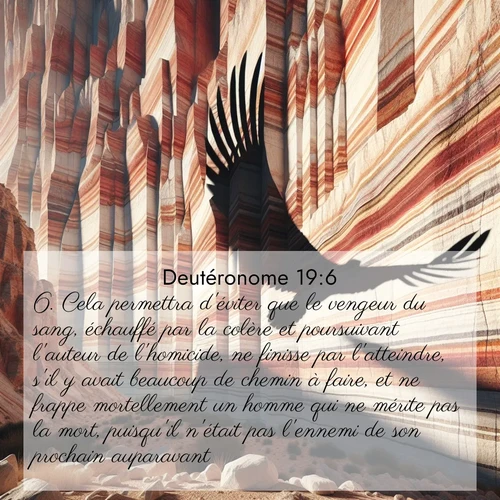 Segond21 Deutéronome  ; image nature: image avec le verset biblique :Cela permettra d&#039;éviter que le vengeur du sang, échauffé par la colère et poursuivant l&#039;auteur de l&#039;homicide, ne finisse par l&#039;atteindre, s&#039;il y avait beaucoup de chemin à faire, et ne frappe mortellement un homme qui ne mérite pas la mort, puisqu&#039;il n&#039;était pas l&#039;ennemi de son prochain auparavant. ;  ; 19:6