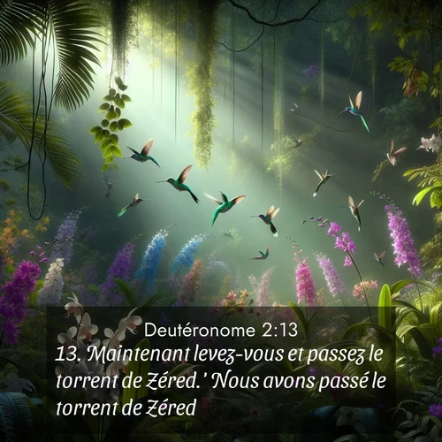 Segond21 Deutéronome  ; image nature: image avec le verset biblique :Maintenant levez-vous et passez le torrent de Zéred.&#039; Nous avons passé le torrent de Zéred. ;  ; 2:13