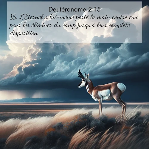 Segond21 Deutéronome  ; image nature: image avec le verset biblique :L&#039;Eternel a lui-même porté la main contre eux pour les éliminer du camp jusqu&#039;à leur complète disparition. ;  ; 2:15