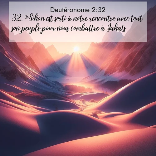 Segond21 Deutéronome  ; image nature: image avec le verset biblique :»Sihon est sorti à notre rencontre avec tout son peuple pour nous combattre à Jahats. ;  ; 2:32