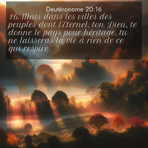 Segond21 Deutéronome  ; image nature: image avec le verset biblique :Mais dans les villes des peuples dont l&#039;Eternel, ton Dieu, te donne le pays pour héritage, tu ne laisseras la vie à rien de ce qui respire. ;  ; 20:16