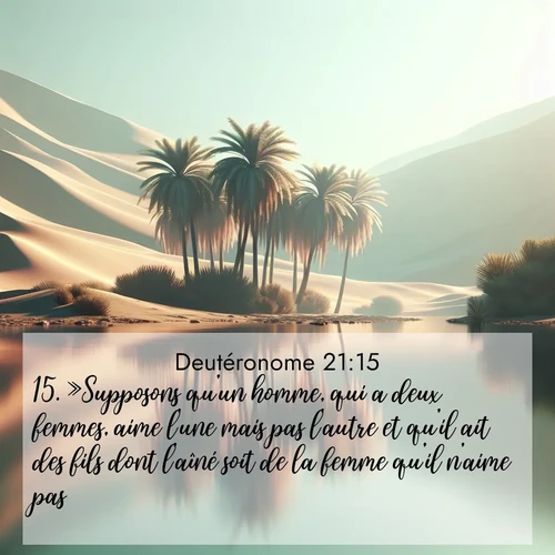 Segond21 Deutéronome  ; image nature: image avec le verset biblique :»Supposons qu&#039;un homme, qui a deux femmes, aime l&#039;une mais pas l&#039;autre et qu&#039;il ait des fils dont l&#039;aîné soit de la femme qu&#039;il n&#039;aime pas. ;  ; 21:15