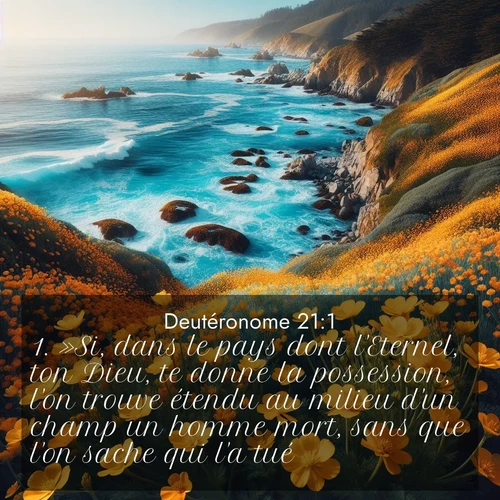 Segond21 Deutéronome  ; image nature: image avec le verset biblique :»Si, dans le pays dont l&#039;Eternel, ton Dieu, te donne la possession, l&#039;on trouve étendu au milieu d&#039;un champ un homme mort, sans que l&#039;on sache qui l&#039;a tué, ;  ; 21:1