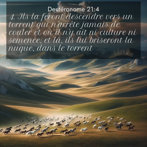 Segond21 Deutéronome  ; image nature: image avec le verset biblique :Ils la feront descendre vers un torrent qui n&#039;arrête jamais de couler et où il n&#039;y ait ni culture ni semence, et là, ils lui briseront la nuque, dans le torrent. ;  ; 21:4