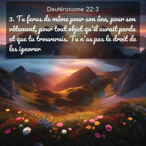 Segond21 Deutéronome  ; image nature: image avec le verset biblique :Tu feras de même pour son âne, pour son vêtement, pour tout objet qu&#039;il aurait perdu et que tu trouverais. Tu n&#039;as pas le droit de les ignorer. ;  ; 22:3