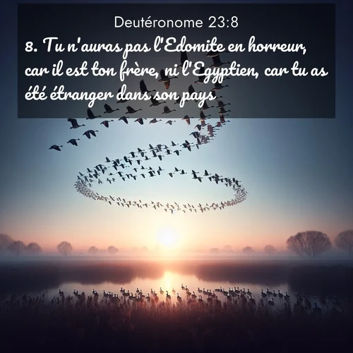 Segond21 Deutéronome  ; image nature: image avec le verset biblique :Tu n&#039;auras pas l&#039;Edomite en horreur, car il est ton frère, ni l&#039;Egyptien, car tu as été étranger dans son pays. ;  ; 23:8