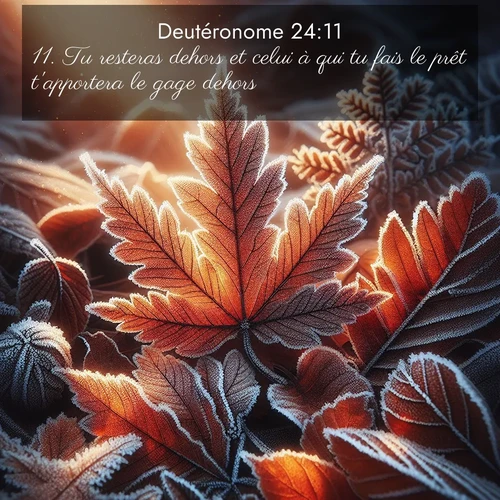 Segond21 Deutéronome  ; image nature: image avec le verset biblique :Tu resteras dehors et celui à qui tu fais le prêt t&#039;apportera le gage dehors. ;  ; 24:11