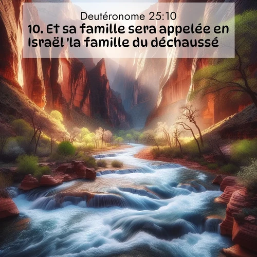 Segond21 Deutéronome  ; image nature: image avec le verset biblique :Et sa famille sera appelée en Israël &#039;la famille du déchaussé&#039;. ;  ; 25:10