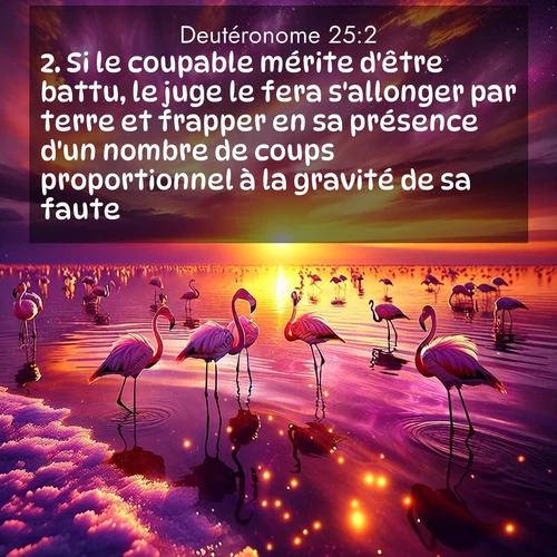 Segond21 Deutéronome  ; image nature: image avec le verset biblique :Si le coupable mérite d&#039;être battu, le juge le fera s&#039;allonger par terre et frapper en sa présence d&#039;un nombre de coups proportionnel à la gravité de sa faute. ;  ; 25:2