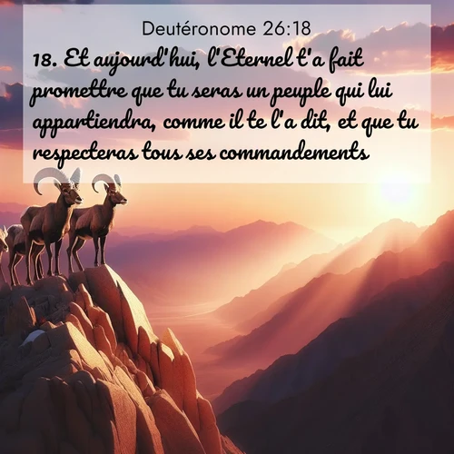 Segond21 Deutéronome  ; image nature: image avec le verset biblique :Et aujourd&#039;hui, l&#039;Eternel t&#039;a fait promettre que tu seras un peuple qui lui appartiendra, comme il te l&#039;a dit, et que tu respecteras tous ses commandements, ;  ; 26:18