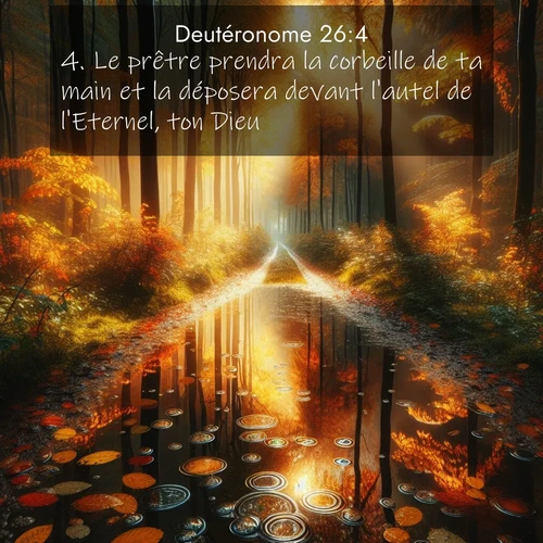 Segond21 Deutéronome  ; image nature: image avec le verset biblique :Le prêtre prendra la corbeille de ta main et la déposera devant l&#039;autel de l&#039;Eternel, ton Dieu. ;  ; 26:4