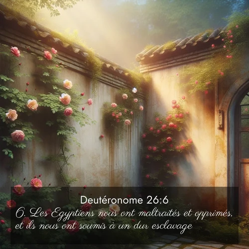 Segond21 Deutéronome  ; image nature: image avec le verset biblique :Les Egyptiens nous ont maltraités et opprimés, et ils nous ont soumis à un dur esclavage. ;  ; 26:6