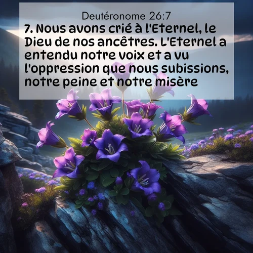 Segond21 Deutéronome  ; image nature: image avec le verset biblique :Nous avons crié à l&#039;Eternel, le Dieu de nos ancêtres. L&#039;Eternel a entendu notre voix et a vu l&#039;oppression que nous subissions, notre peine et notre misère. ;  ; 26:7