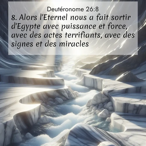 Segond21 Deutéronome  ; image nature: image avec le verset biblique :Alors l&#039;Eternel nous a fait sortir d&#039;Egypte avec puissance et force, avec des actes terrifiants, avec des signes et des miracles. ;  ; 26:8