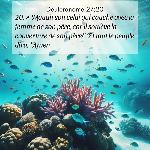 Segond21 Deutéronome  ; image nature: image avec le verset biblique :»&#039;Maudit soit celui qui couche avec la femme de son père, car il soulève la couverture de son père!&#039; Et tout le peuple dira: &#039;Amen!&#039; ;  ; 27:20