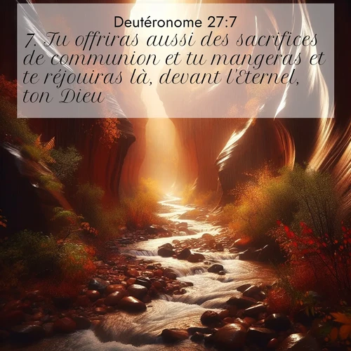 Segond21 Deutéronome  ; image nature: image avec le verset biblique :Tu offriras aussi des sacrifices de communion et tu mangeras et te réjouiras là, devant l&#039;Eternel, ton Dieu. ;  ; 27:7