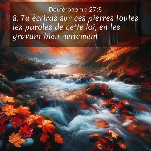 Segond21 Deutéronome  ; image nature: image avec le verset biblique :Tu écriras sur ces pierres toutes les paroles de cette loi, en les gravant bien nettement.» ;  ; 27:8