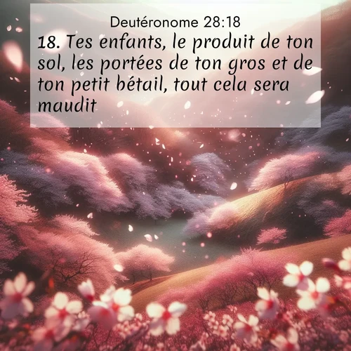 Segond21 Deutéronome  ; image nature: image avec le verset biblique :Tes enfants, le produit de ton sol, les portées de ton gros et de ton petit bétail, tout cela sera maudit. ;  ; 28:18