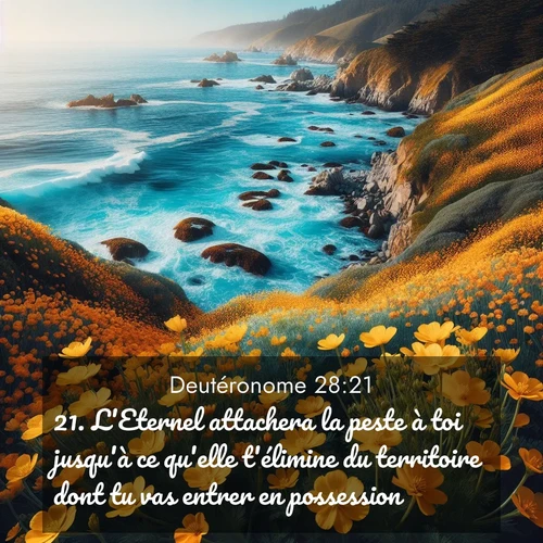 Segond21 Deutéronome  ; image nature: image avec le verset biblique :L&#039;Eternel attachera la peste à toi jusqu&#039;à ce qu&#039;elle t&#039;élimine du territoire dont tu vas entrer en possession. ;  ; 28:21