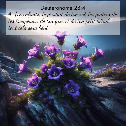 Segond21 Deutéronome  ; image nature: image avec le verset biblique :Tes enfants, le produit de ton sol, les portées de tes troupeaux, de ton gros et de ton petit bétail, tout cela sera béni. ;  ; 28:4