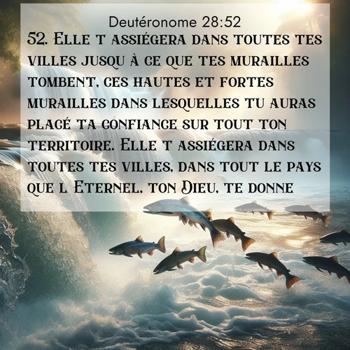 Segond21 Deutéronome  ; image nature: image avec le verset biblique :Elle t&#039;assiégera dans toutes tes villes jusqu&#039;à ce que tes murailles tombent, ces hautes et fortes murailles dans lesquelles tu auras placé ta confiance sur tout ton territoire. Elle t&#039;assiégera dans toutes tes villes, dans tout le pays que l&#039;Eternel, ton Dieu, te donne. ;  ; 28:52
