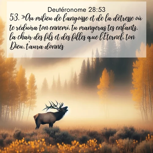 Segond21 Deutéronome  ; image nature: image avec le verset biblique :»Au milieu de l&#039;angoisse et de la détresse où te réduira ton ennemi, tu mangeras tes enfants, la chair des fils et des filles que l&#039;Eternel, ton Dieu, t&#039;aura donnés. ;  ; 28:53