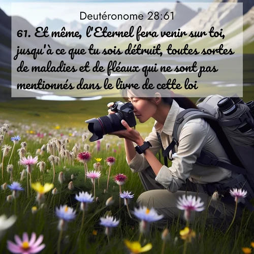 Segond21 Deutéronome  ; image nature: image avec le verset biblique :Et même, l&#039;Eternel fera venir sur toi, jusqu&#039;à ce que tu sois détruit, toutes sortes de maladies et de fléaux qui ne sont pas mentionnés dans le livre de cette loi. ;  ; 28:61
