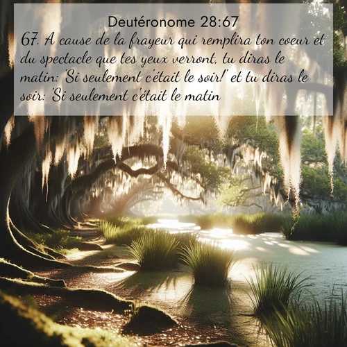 Segond21 Deutéronome  ; image nature: image avec le verset biblique :A cause de la frayeur qui remplira ton coeur et du spectacle que tes yeux verront, tu diras le matin: &#039;Si seulement c&#039;était le soir!&#039; et tu diras le soir: &#039;Si seulement c&#039;était le matin!&#039; ;  ; 28:67
