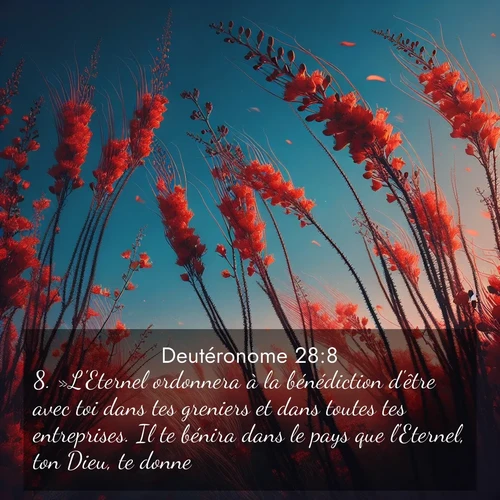 Segond21 Deutéronome  ; image nature: image avec le verset biblique :»L&#039;Eternel ordonnera à la bénédiction d&#039;être avec toi dans tes greniers et dans toutes tes entreprises. Il te bénira dans le pays que l&#039;Eternel, ton Dieu, te donne. ;  ; 28:8