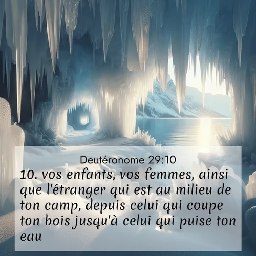 Segond21 Deutéronome  ; image nature: image avec le verset biblique :vos enfants, vos femmes, ainsi que l&#039;étranger qui est au milieu de ton camp, depuis celui qui coupe ton bois jusqu&#039;à celui qui puise ton eau. ;  ; 29:10