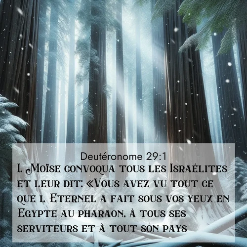 Segond21 Deutéronome  ; image nature: image avec le verset biblique :Moïse convoqua tous les Israélites et leur dit: «Vous avez vu tout ce que l&#039;Eternel a fait sous vos yeux en Egypte au pharaon, à tous ses serviteurs et à tout son pays, ;  ; 29:1