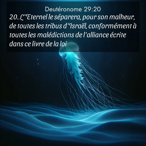 Segond21 Deutéronome  ; image nature: image avec le verset biblique :L&#039;Eternel le séparera, pour son malheur, de toutes les tribus d&#039;Israël, conformément à toutes les malédictions de l&#039;alliance écrite dans ce livre de la loi. ;  ; 29:20