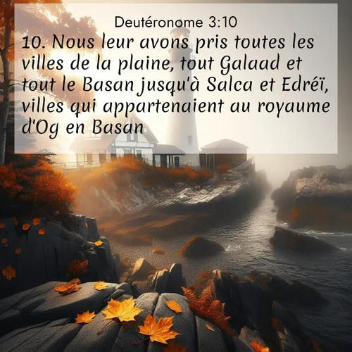 Segond21 Deutéronome  ; image nature: image avec le verset biblique :Nous leur avons pris toutes les villes de la plaine, tout Galaad et tout le Basan jusqu&#039;à Salca et Edréï, villes qui appartenaient au royaume d&#039;Og en Basan. ;  ; 3:10