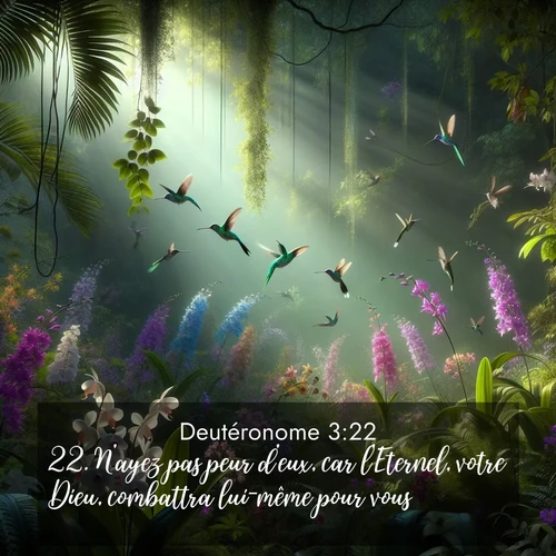 Segond21 Deutéronome  ; image nature: image avec le verset biblique :N&#039;ayez pas peur d&#039;eux, car l&#039;Eternel, votre Dieu, combattra lui-même pour vous.&#039; ;  ; 3:22