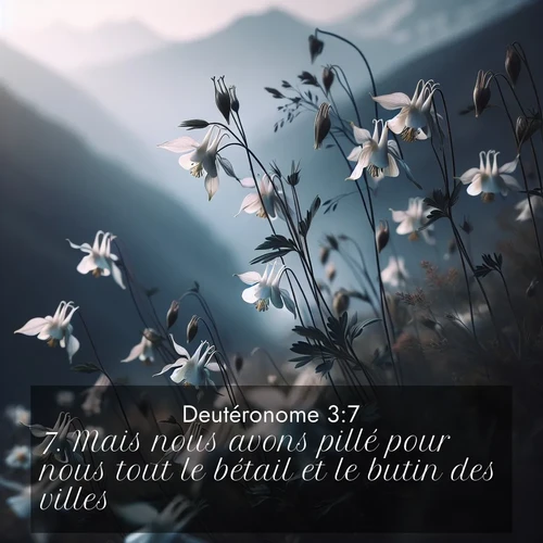 Segond21 Deutéronome  ; image nature: image avec le verset biblique :Mais nous avons pillé pour nous tout le bétail et le butin des villes. ;  ; 3:7