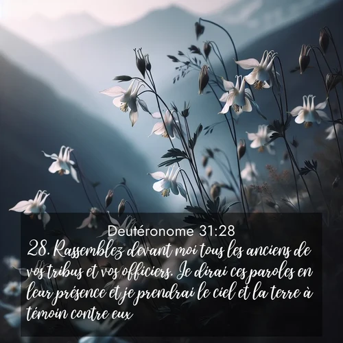 Segond21 Deutéronome  ; image nature: image avec le verset biblique :Rassemblez devant moi tous les anciens de vos tribus et vos officiers. Je dirai ces paroles en leur présence et je prendrai le ciel et la terre à témoin contre eux. ;  ; 31:28