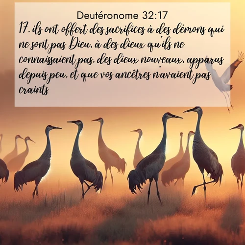 Segond21 Deutéronome  ; image nature: image avec le verset biblique :ils ont offert des sacrifices à des démons qui ne sont pas Dieu, à des dieux qu&#039;ils ne connaissaient pas, des dieux nouveaux, apparus depuis peu, et que vos ancêtres n&#039;avaient pas craints. ;  ; 32:17