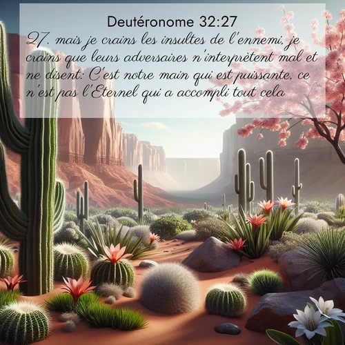 Segond21 Deutéronome  ; image nature: image avec le verset biblique :mais je crains les insultes de l&#039;ennemi, je crains que leurs adversaires n&#039;interprètent mal et ne disent: C&#039;est notre main qui est puissante, ce n&#039;est pas l&#039;Eternel qui a accompli tout cela.&#039; ;  ; 32:27