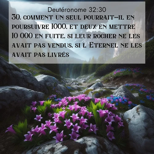 Segond21 Deutéronome  ; image nature: image avec le verset biblique :comment un seul pourrait-il en poursuivre 1000, et deux en mettre 10&#039;000 en fuite, si leur rocher ne les avait pas vendus, si l&#039;Eternel ne les avait pas livrés? ;  ; 32:30