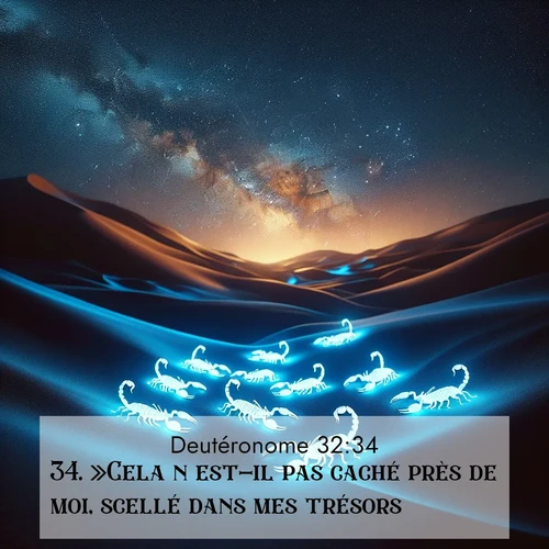 Segond21 Deutéronome  ; image nature: image avec le verset biblique :»Cela n&#039;est-il pas caché près de moi, scellé dans mes trésors? ;  ; 32:34